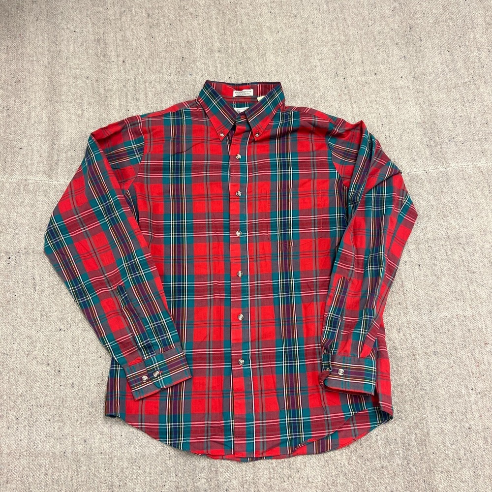 Vintage Lee Button Up Shirt Mens Large Red 1970s Plaid Long Sleeve